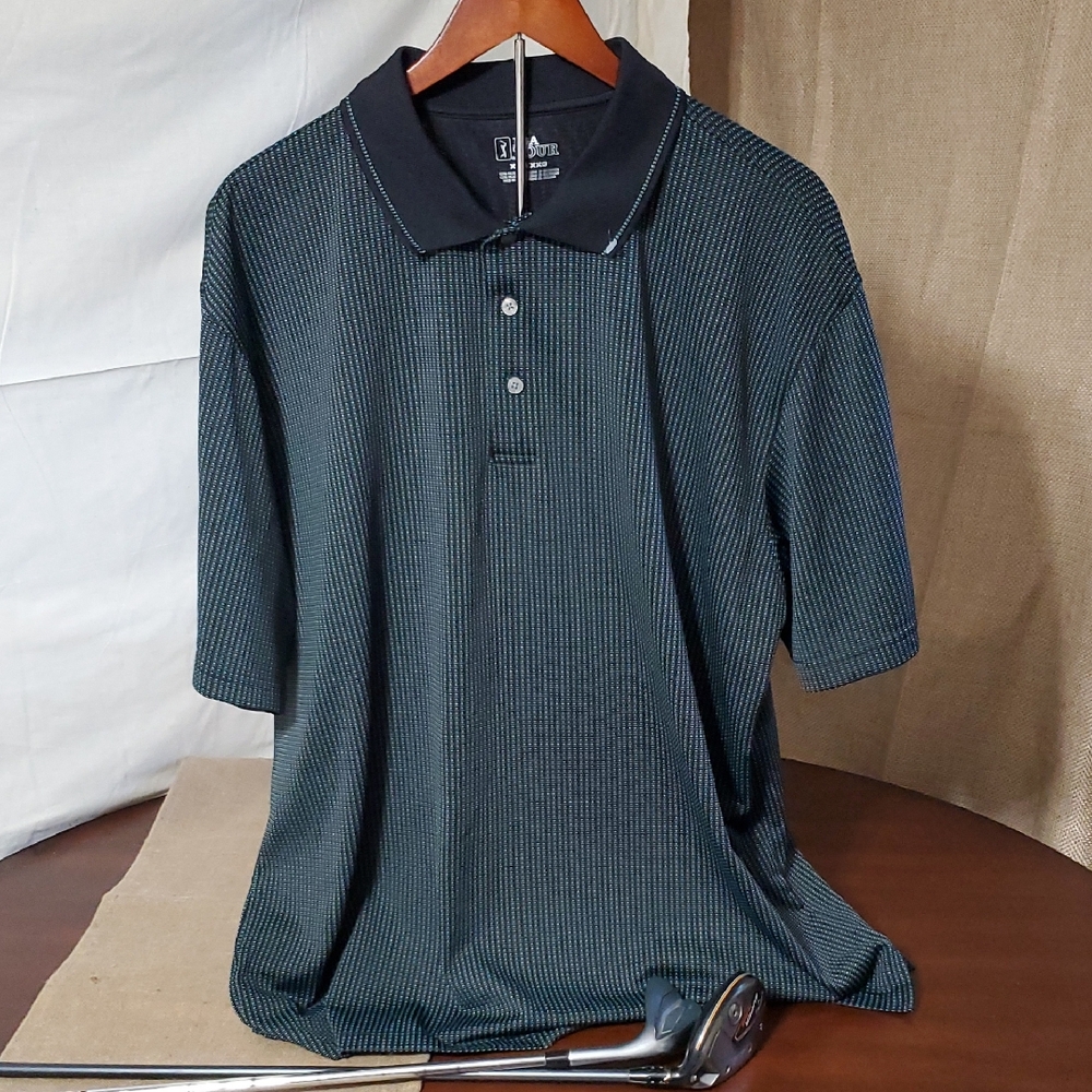 PGA Tour NWOT Black/Green Air-Flux Moisture Wicking UPF Golf Polo Shirt Size XXL